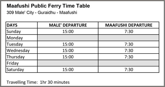 Maafushi Ferry Timetable